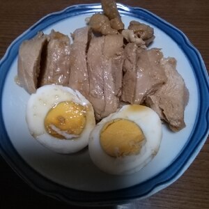 鶏肉叉焼☀️鶏むね肉のチャーシュー〜味玉添え